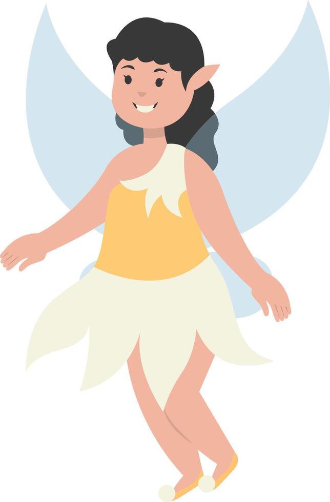 Happy Little Girl Fairy with Cartoon Design. vector