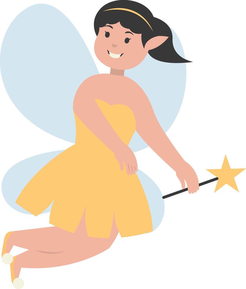 Happy Little Girl Fairy on White Background. vector