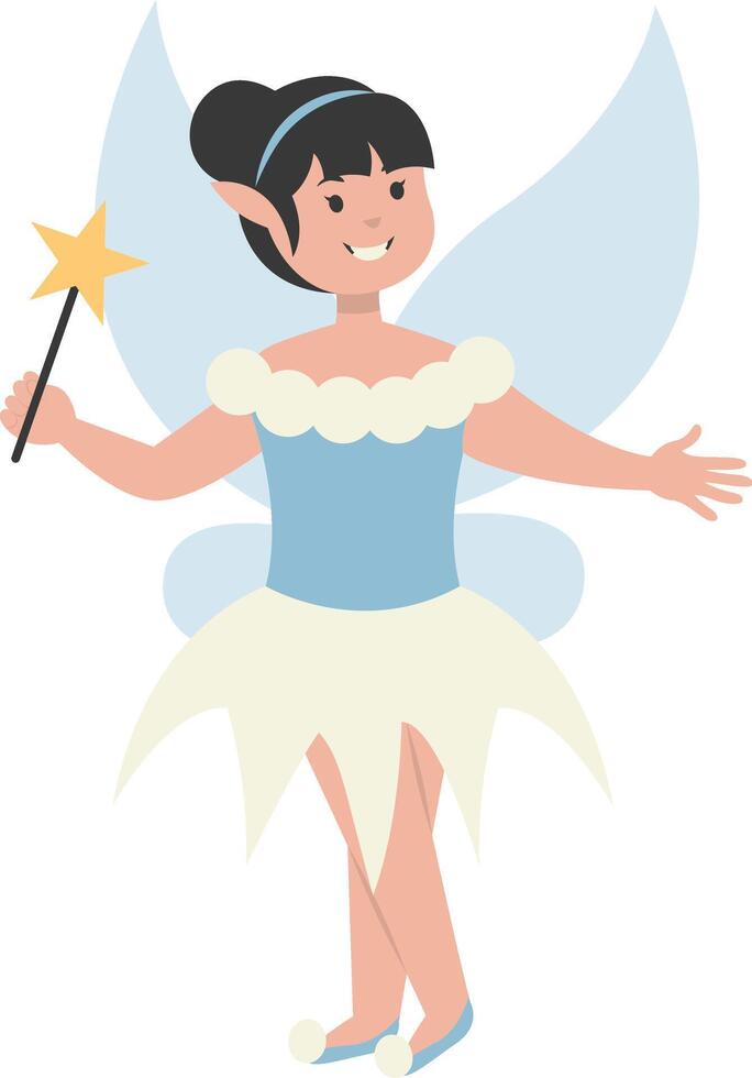 Happy Little Girl Fairy Isolated on White Background. vector