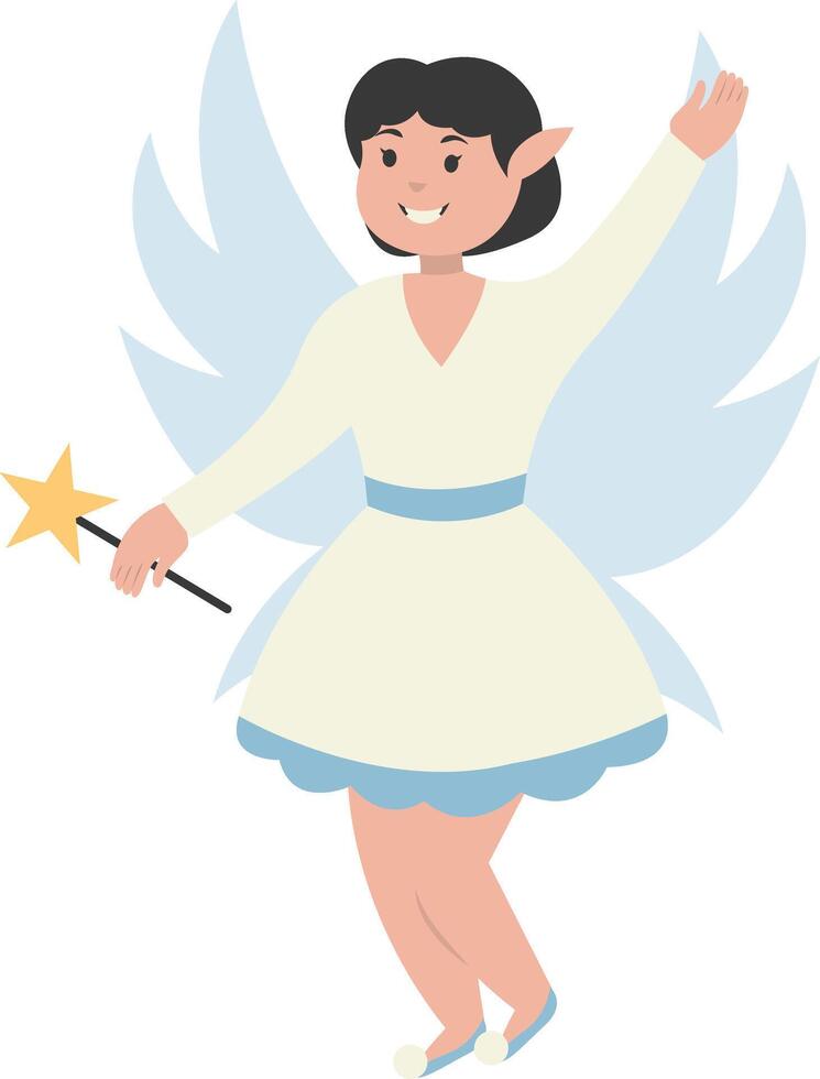 Happy Little Girl Fairy in Flat Design. vector