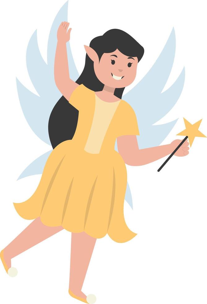 Happy Little Girl Fairy in Cartoon Design vector