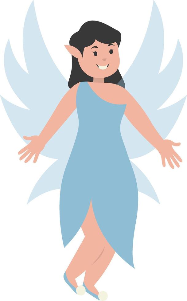 Happy Little Girl Fairy with Flat Cartoon Design. vector