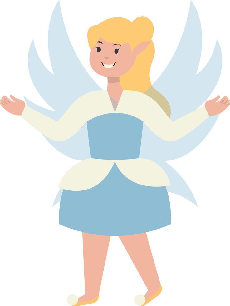 Happy Little Girl Fairy in Cartoon Design. vector