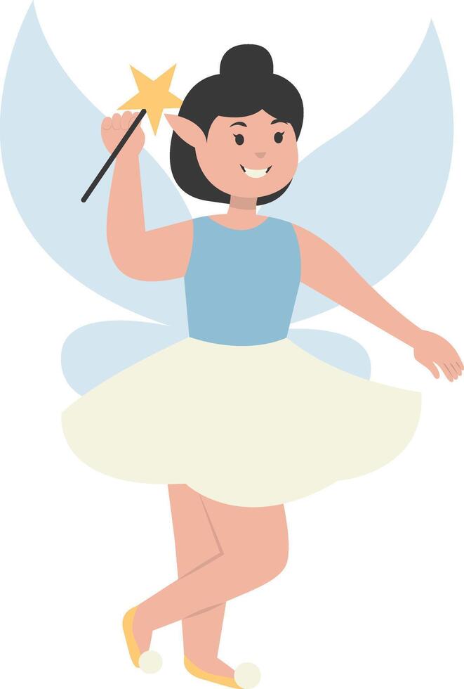 Happy Little Girl Fairy in Cartoon Shape vector