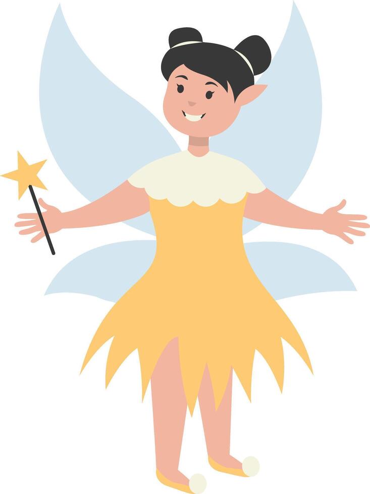Happy Little Girl Fairy with Flat Cartoon Design vector