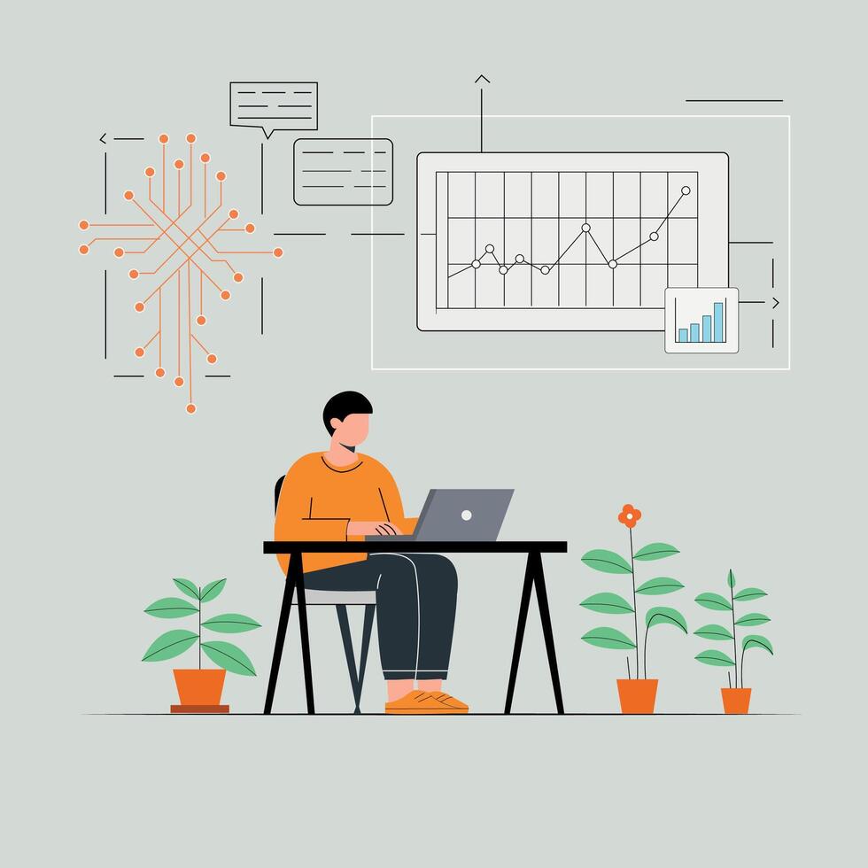 A minimalist illustration of a freelancer working vector