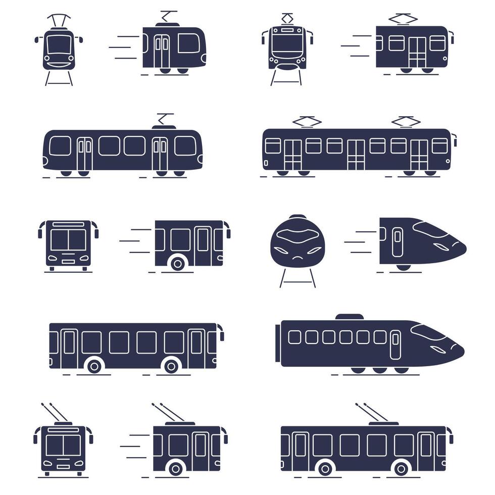 Dark icons of public transport. Public transport. Illustration of public transport. vector