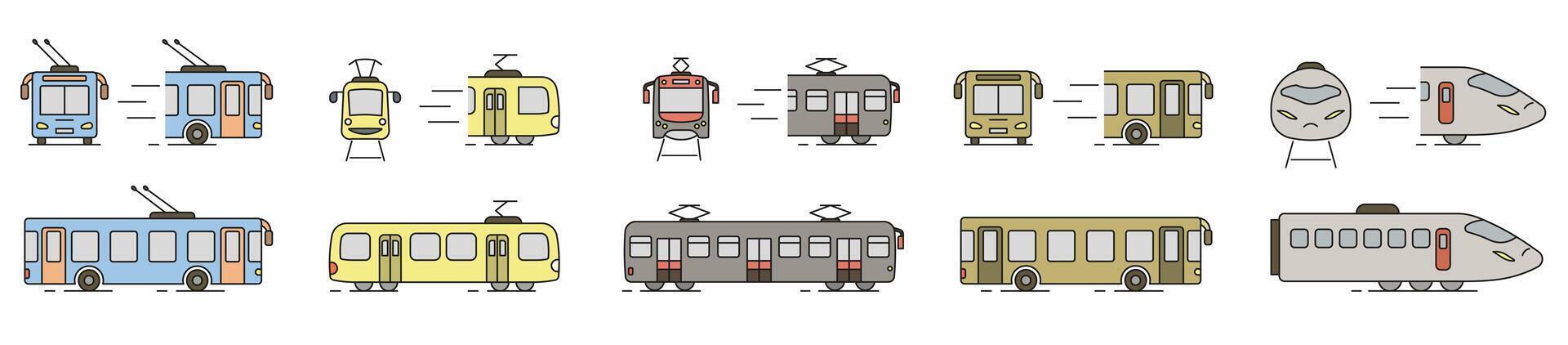 Public transport. Public transport color icons with dark outline. vector