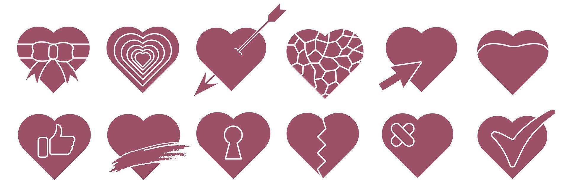 Creative romantic of different shapes isolated. vector