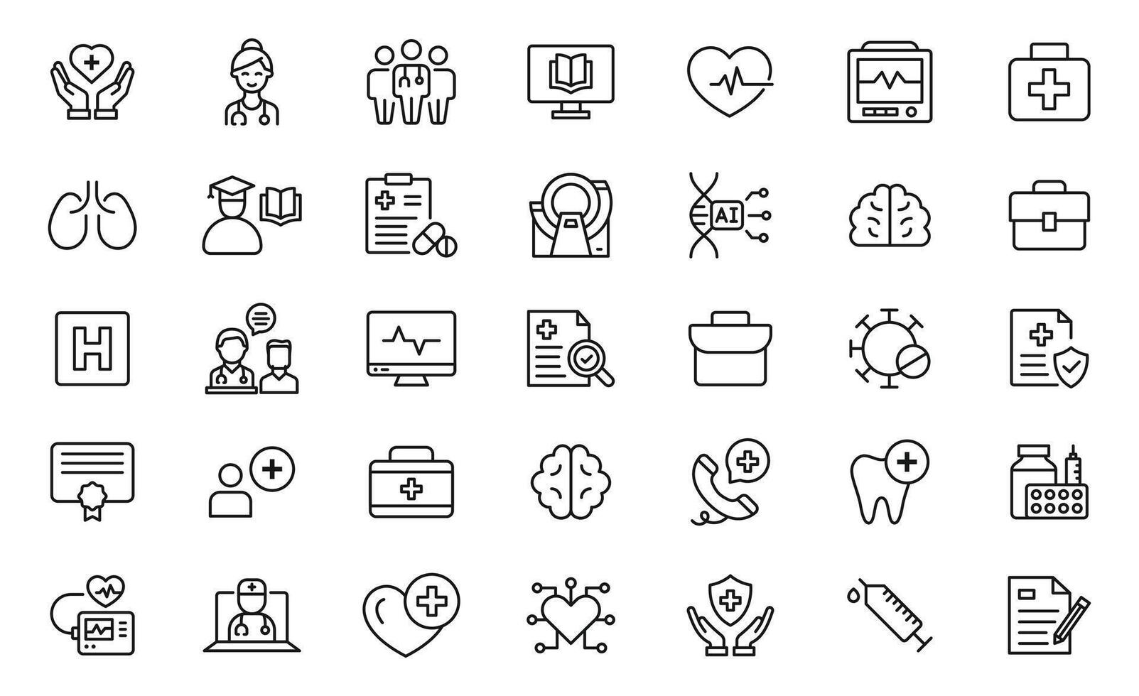 Medical and healthcare line icon set. Human organs, pills, treatment, first aid, medical instruments. Minimal thin line web icon set vector