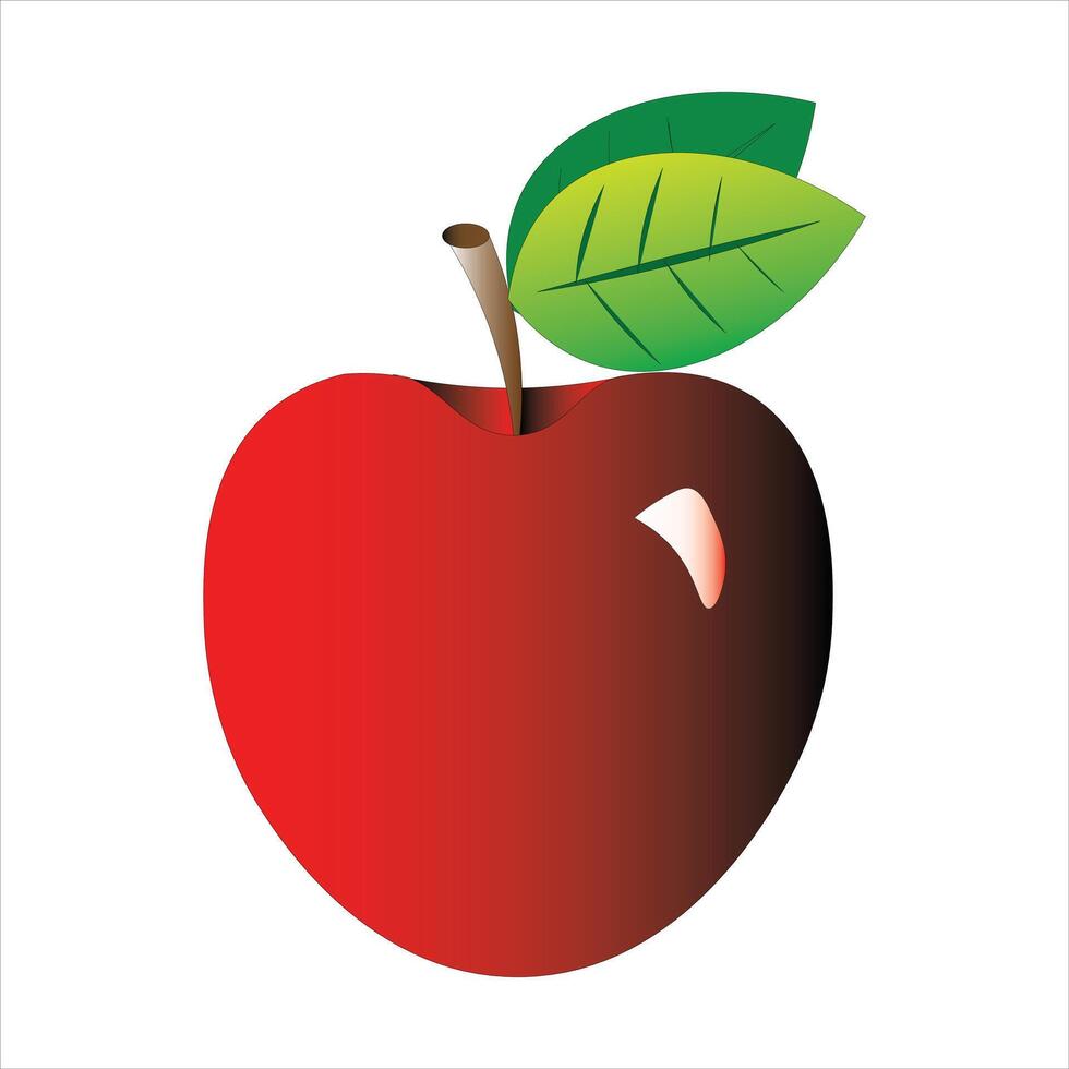 Red Apple with Green Leaves Simple Flat Design Ripped Fruit Natural Foods Symbol Illustration vector