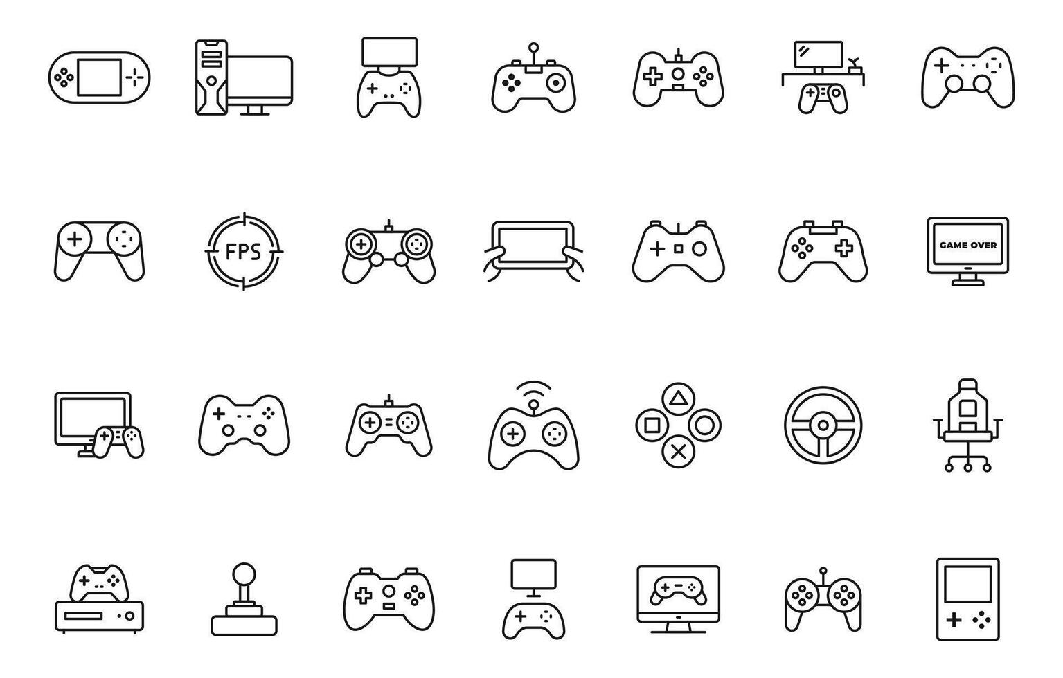 Gaming icon set. Game controller and console Line with stock illustration. Gamepads game controller. Line with editable stroke stock illustration vector