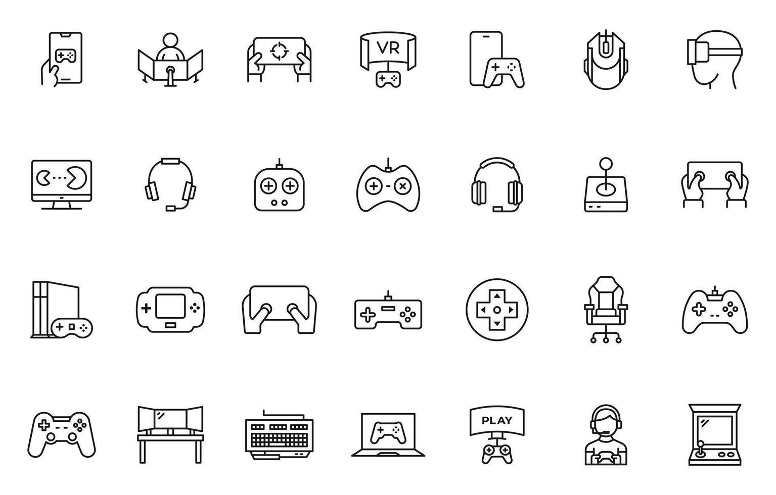 Gaming icon set. Game controller and console Line with stock illustration. Gamepads game controller. Line stroke stock illustration vector