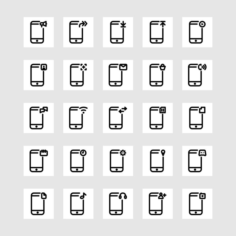 25 Collection of Smartphone Activity Icons with Line Style vector