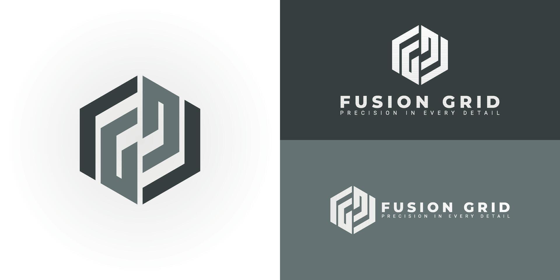 The dynamic logo design features the initials FG creatively integrated into a striking hexagonal shape, creating a unique symbol that evokes a sense of structure, precision, and architectural symbol vector