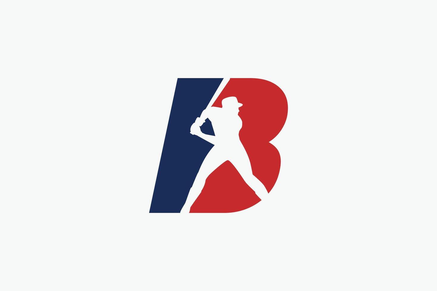 letter B logo with baseball player silhouette. It is good for team logo, club, sticker, etc. vector
