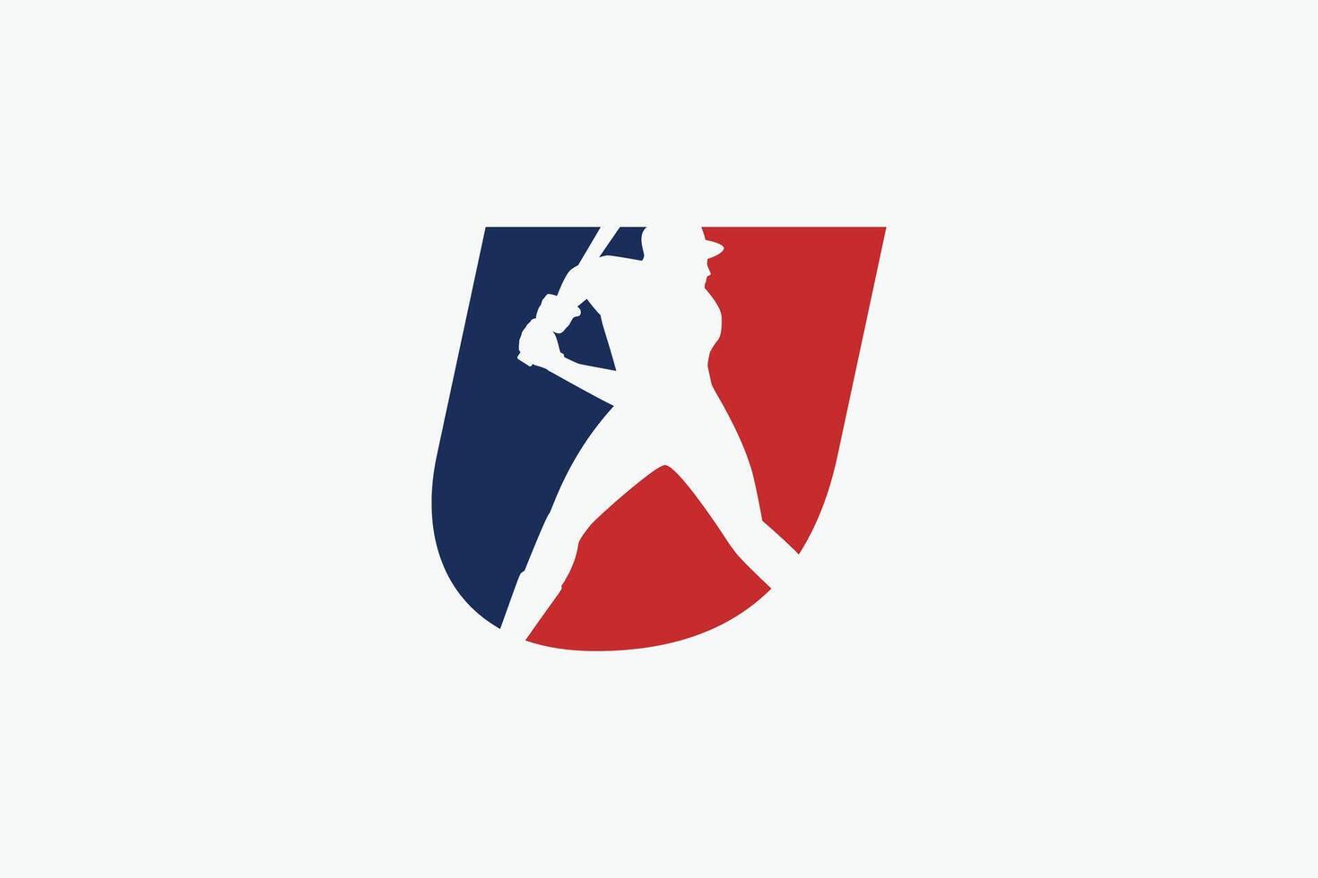 letter U logo with baseball player silhouette. It is good for team logo, club, sticker, etc. vector