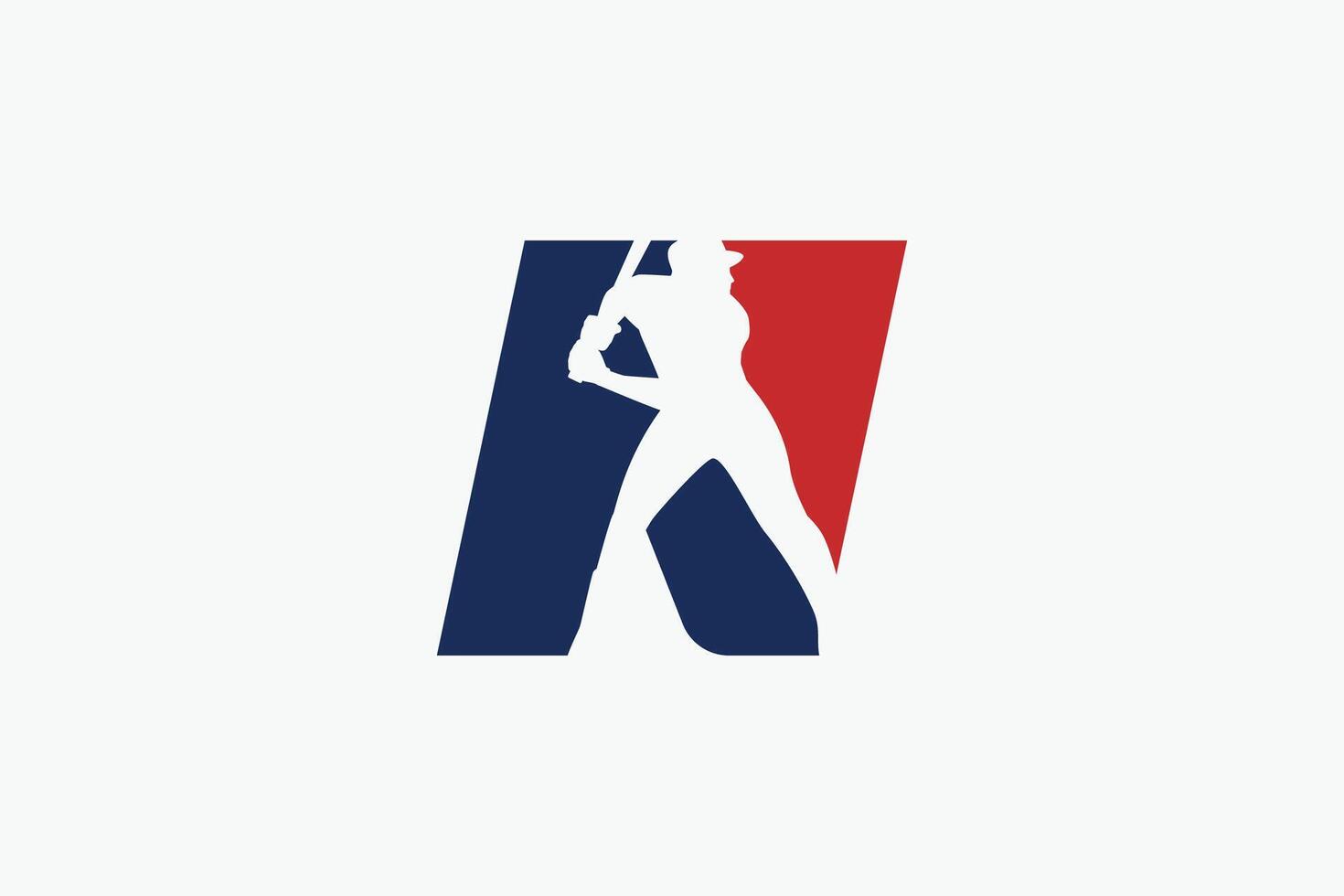 letter N logo with baseball player silhouette. It is good for team logo, club, sticker, etc. vector
