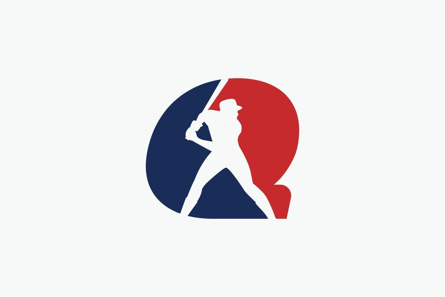 letter Q logo with baseball player silhouette. It is good for team logo, club, sticker, etc. vector