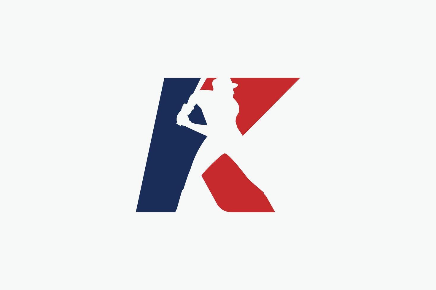 letter K logo with baseball player silhouette. It is good for team logo, club, sticker, etc. vector