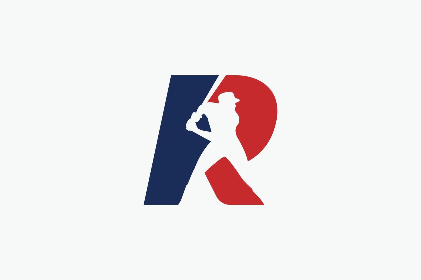 letter R logo with baseball player silhouette. It is good for team logo, club, sticker, etc. vector