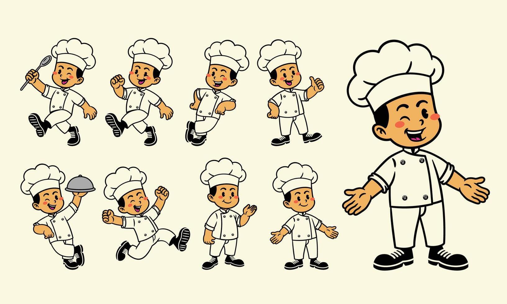 Happy Cartoon Character Set Of Chef vector