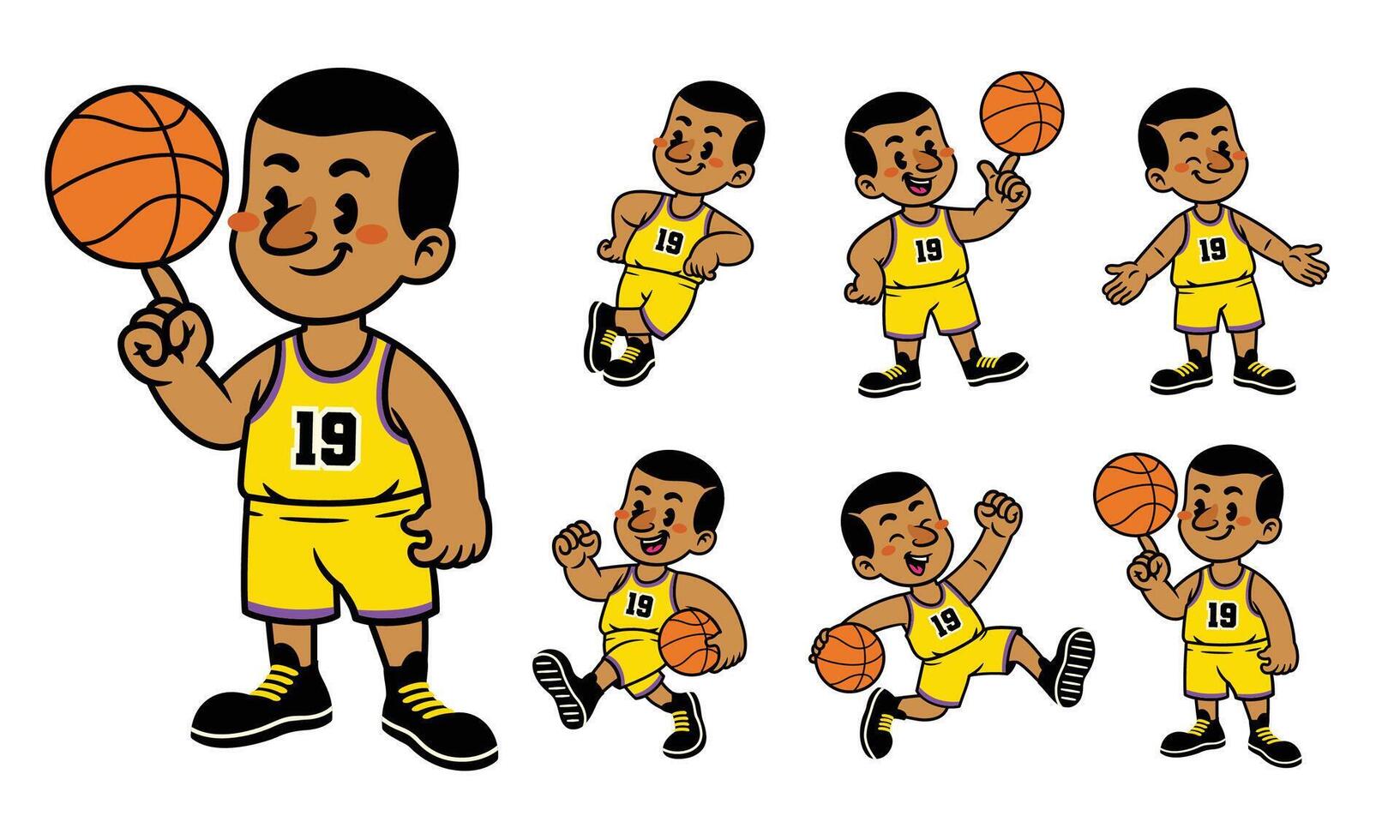 Joyful Cartoon Character Set Of Basketball Player vector