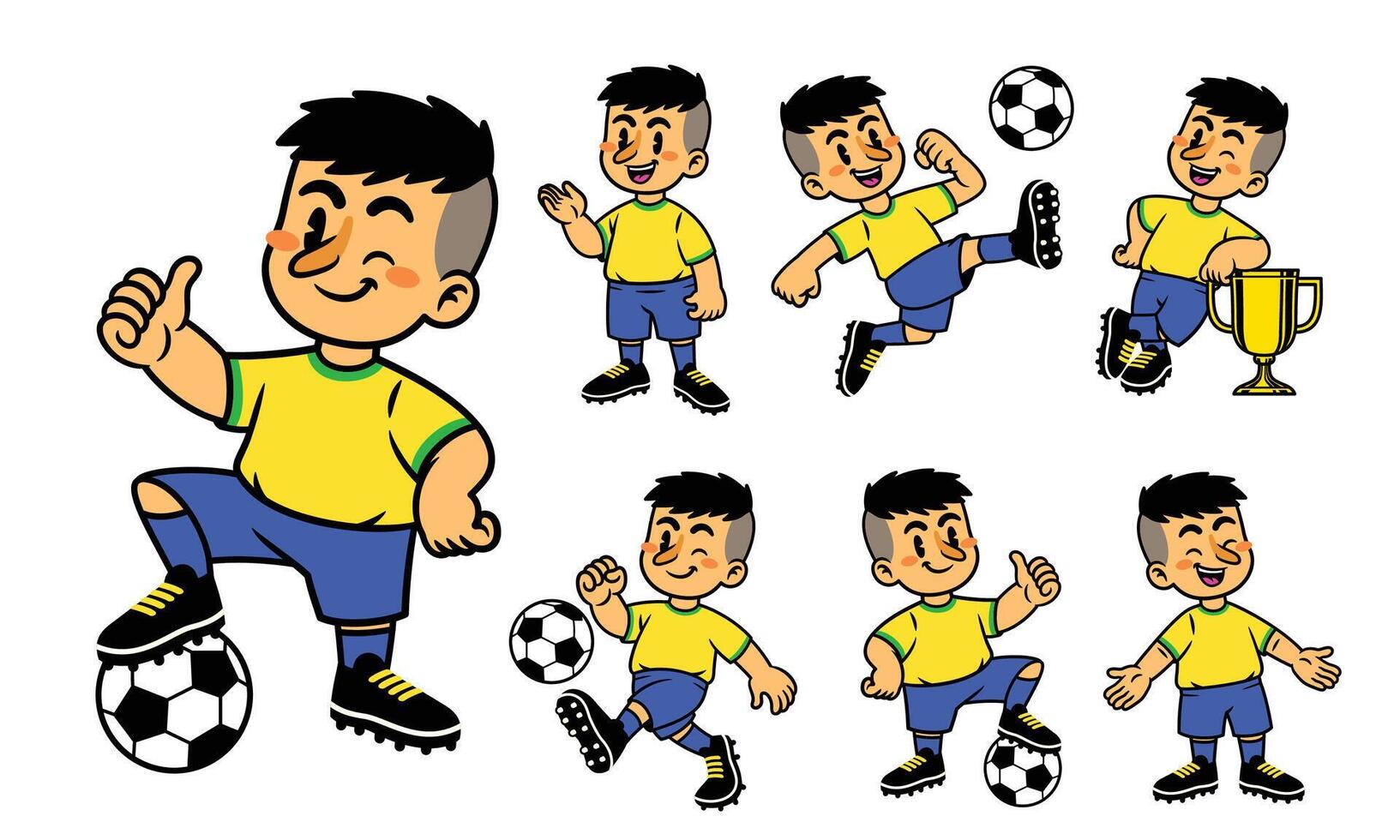 Joyful Cartoon Character Set Of Football Player vector