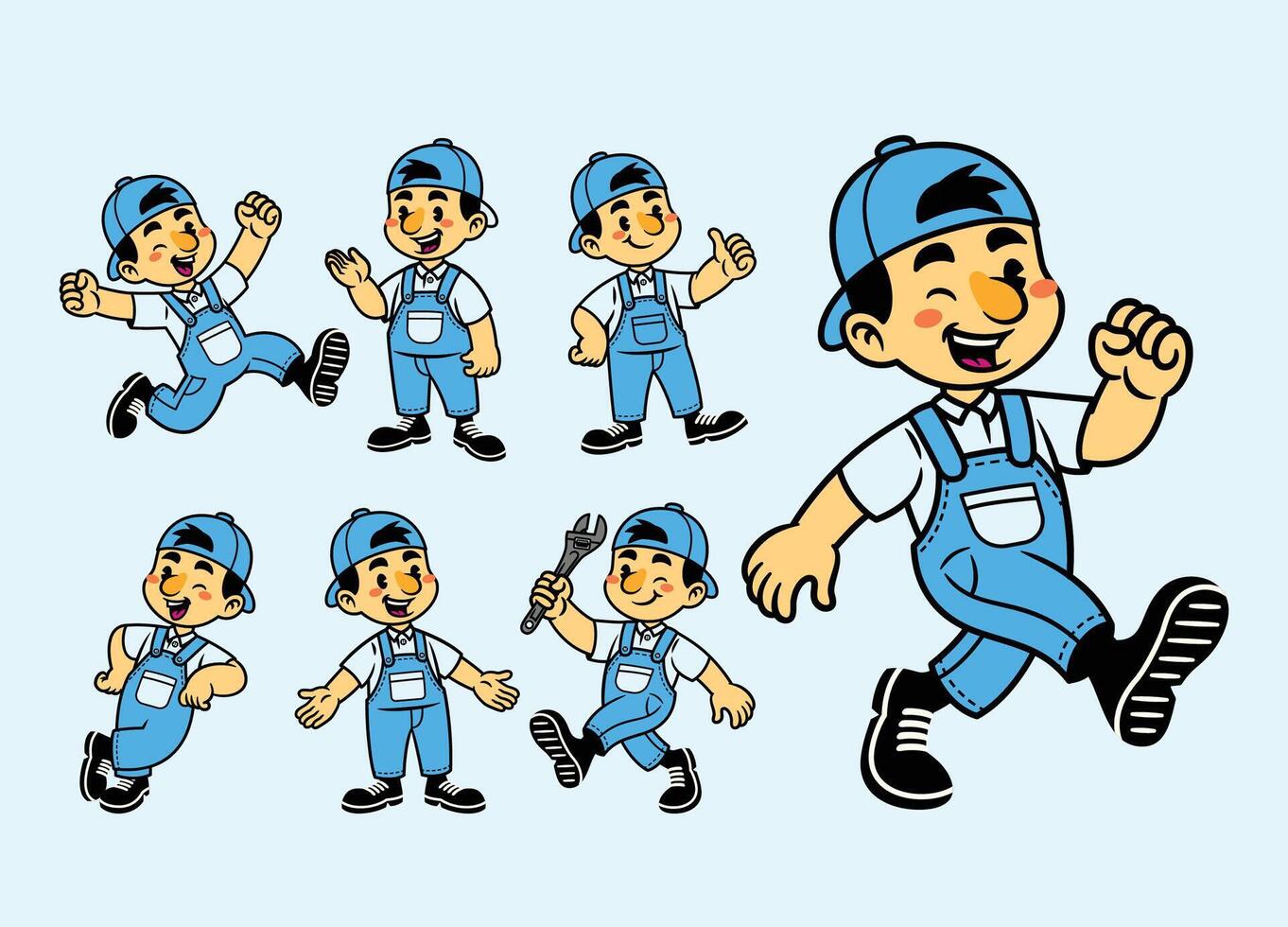 Joyful Cartoon Character Set Of Mechanic vector