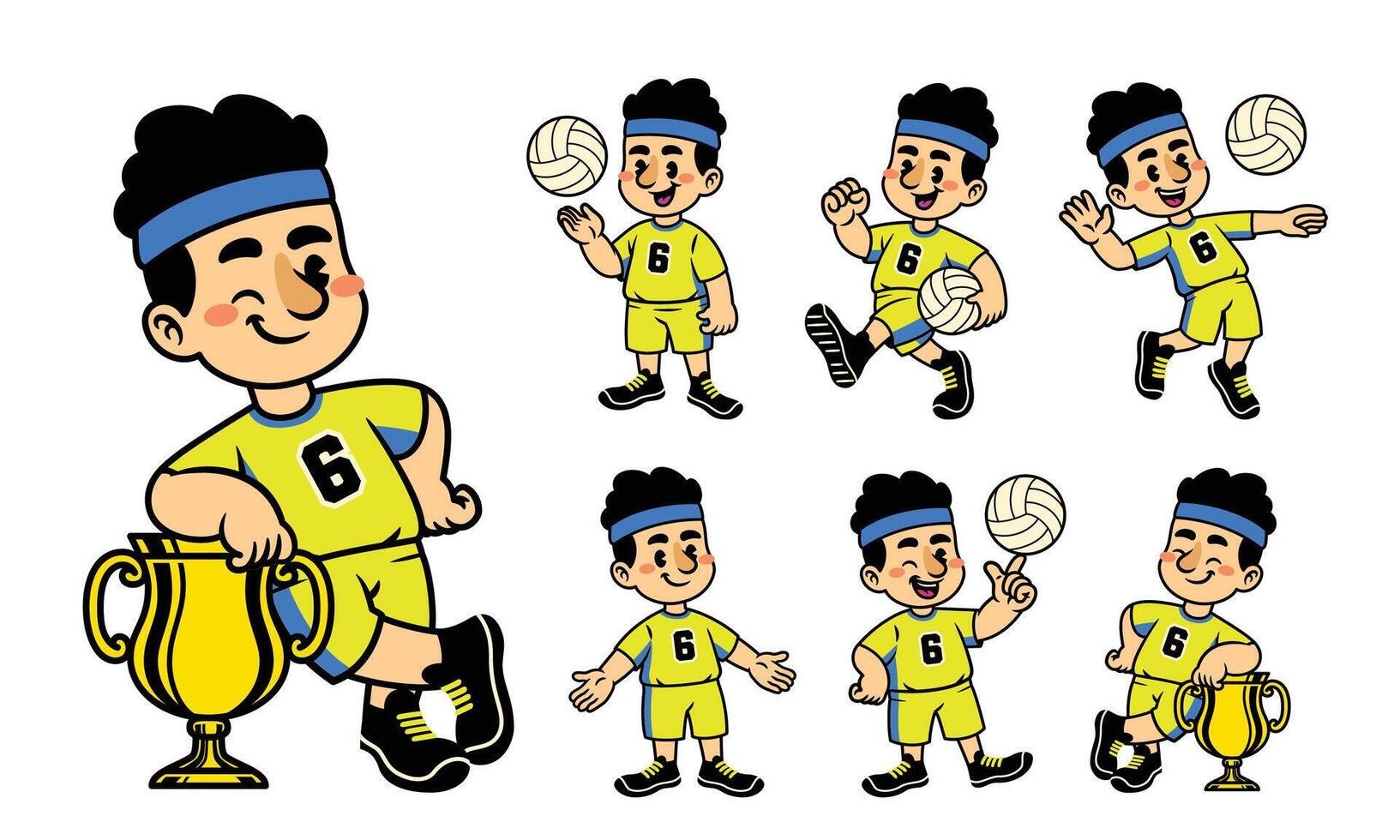 Joyful Cartoon Character Set Of Volleyball Player vector