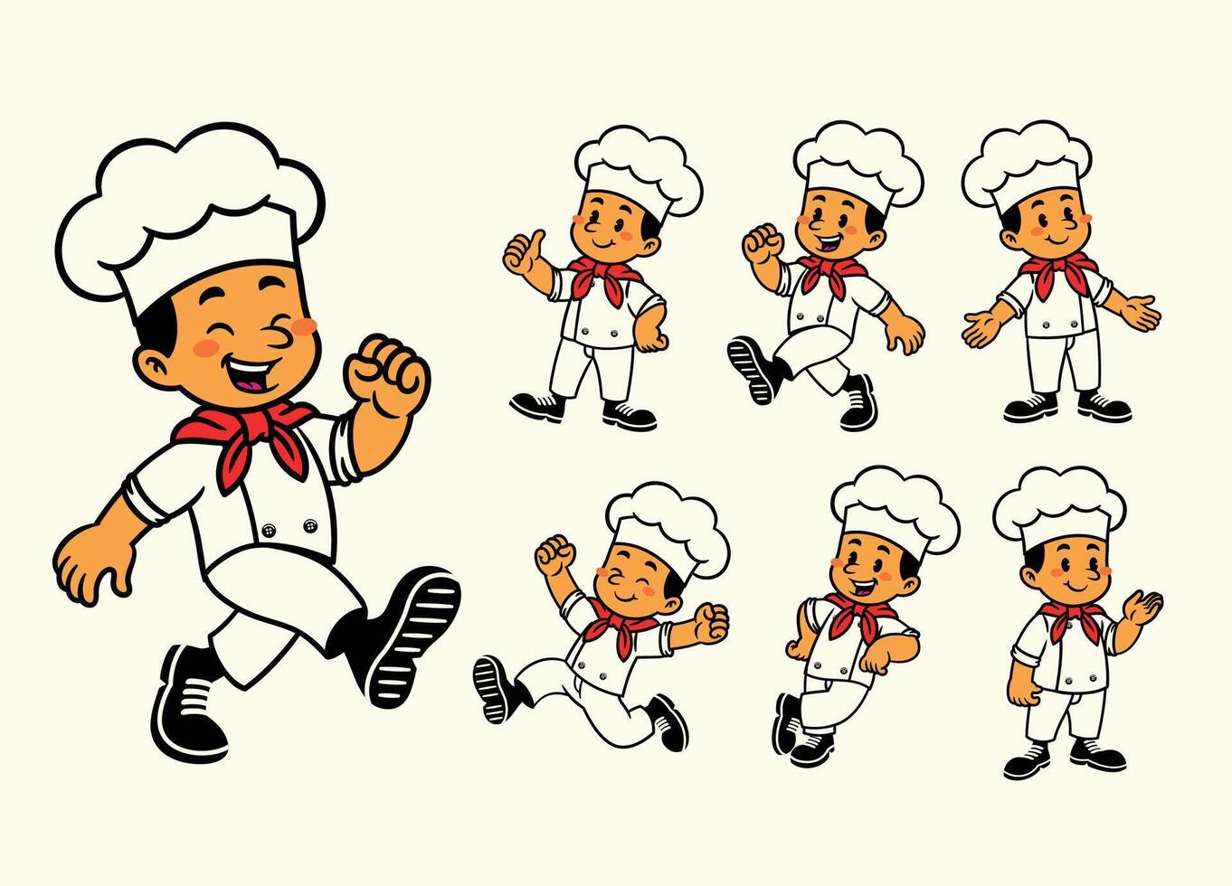 Playful Cartoon Character Set Of Chef vector