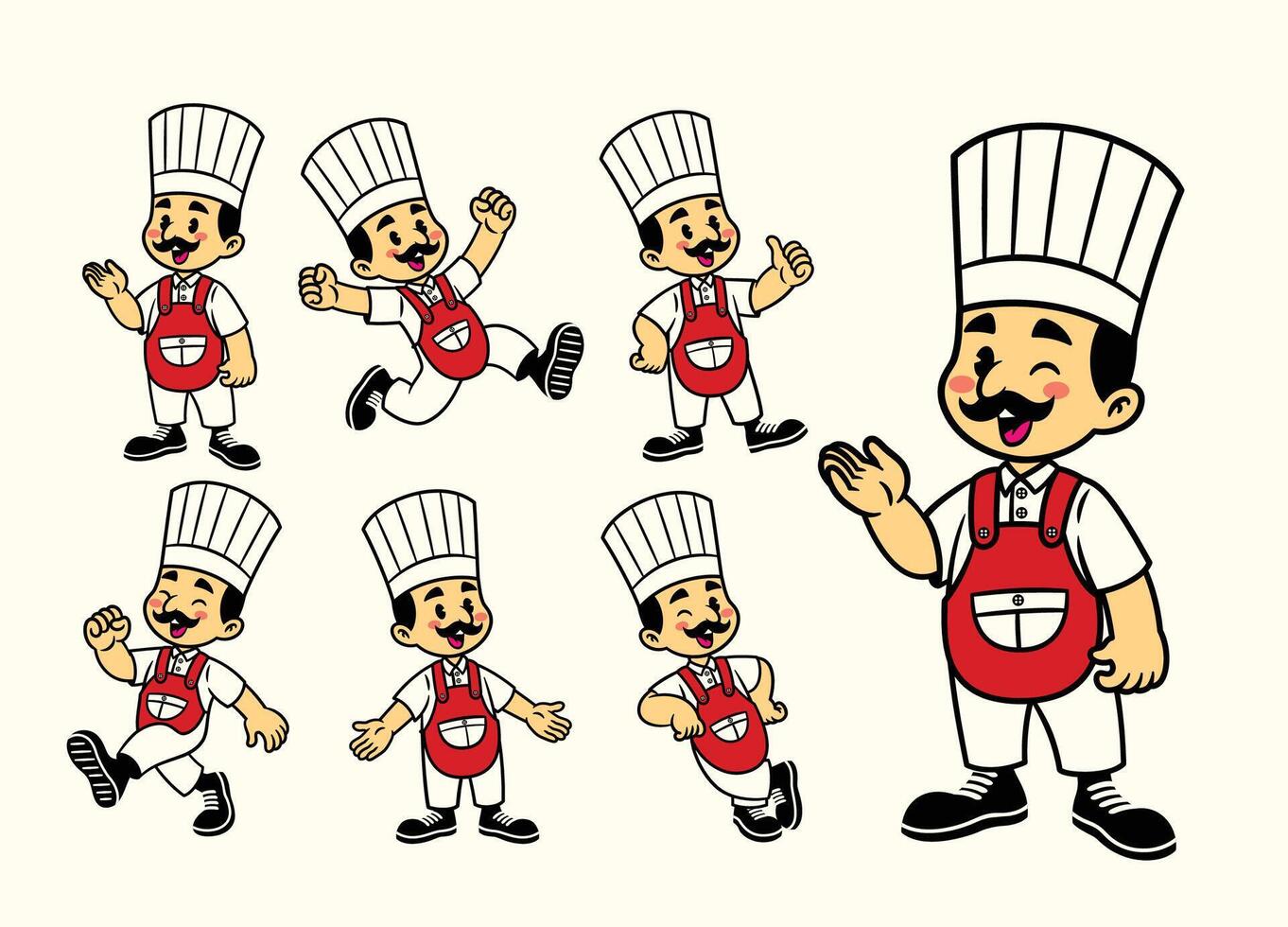 Set Cute Cartoon Character Of Chef character vector