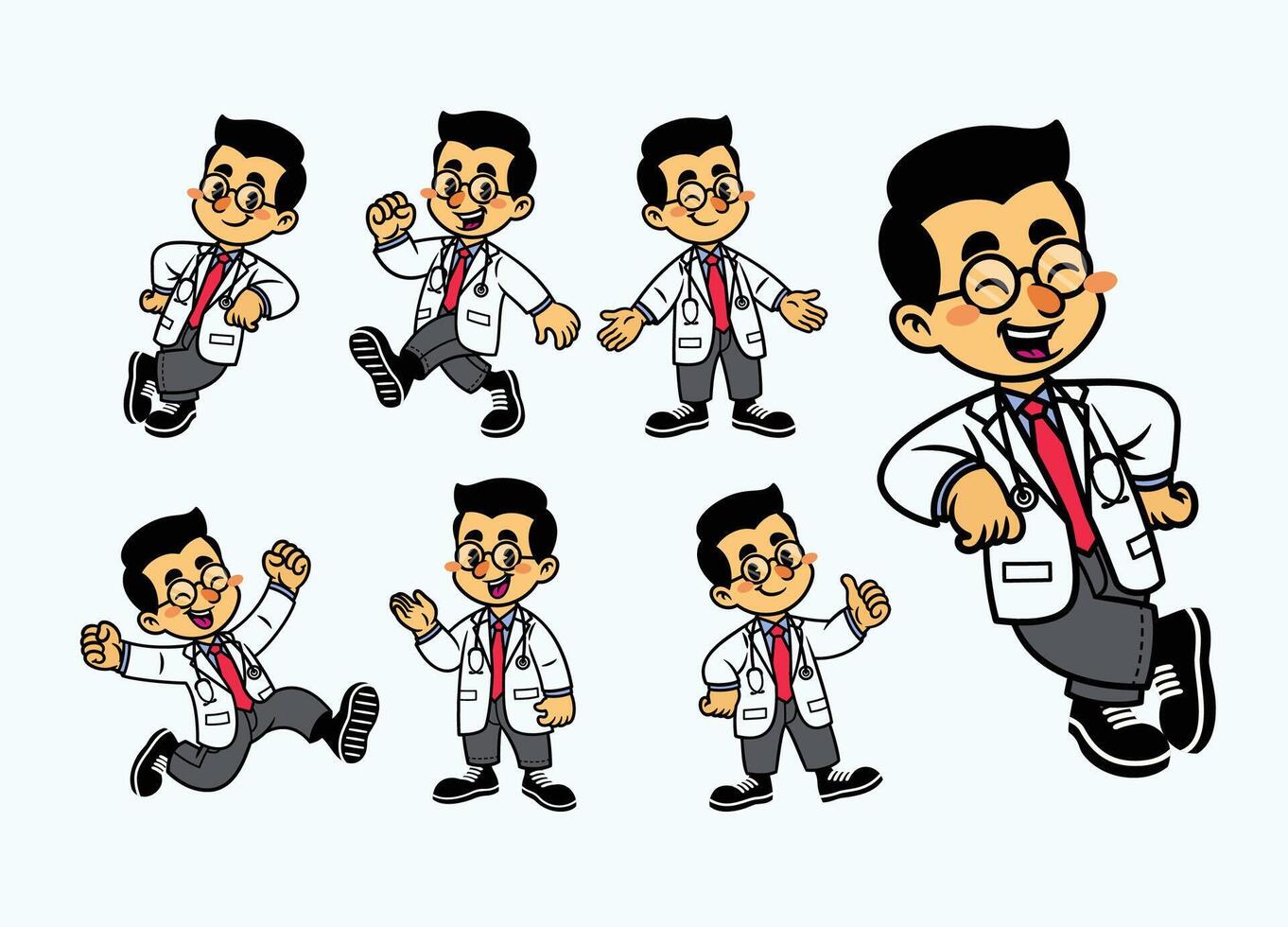 Happy Cartoon Character Set Of Doctor vector