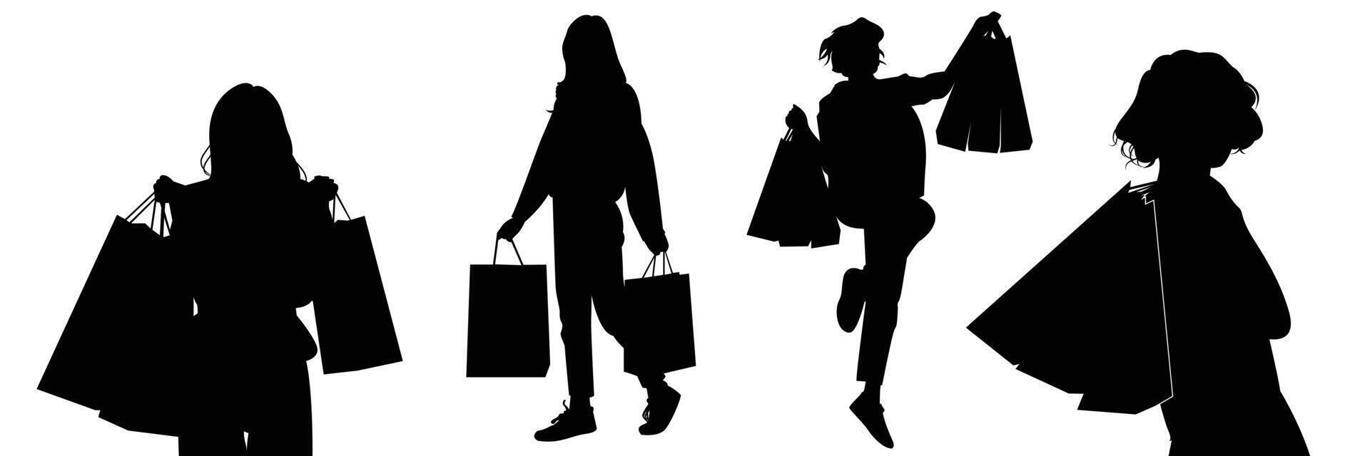set of shopping girl silhoutte, illustration vector