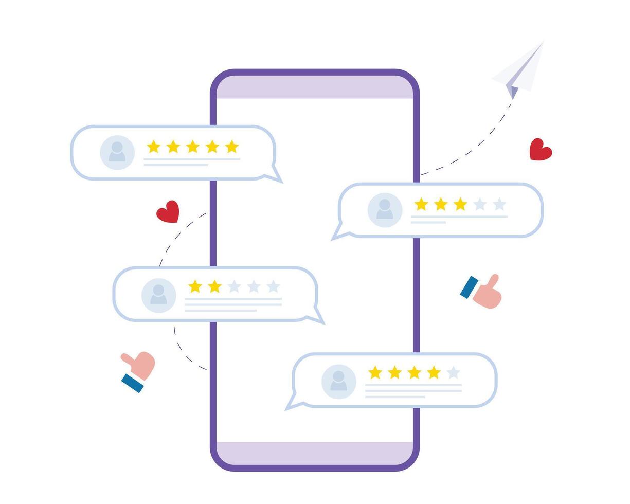 People Characters Giving Feedback.Customer review concepts. Reviews stars with good and bad rate and text. vector