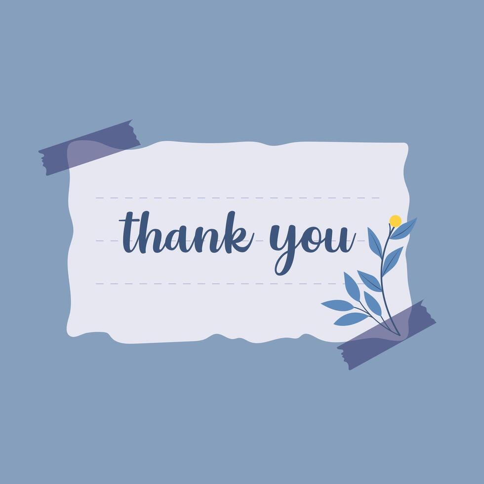 thankyou card, torn note paper on blue background vector