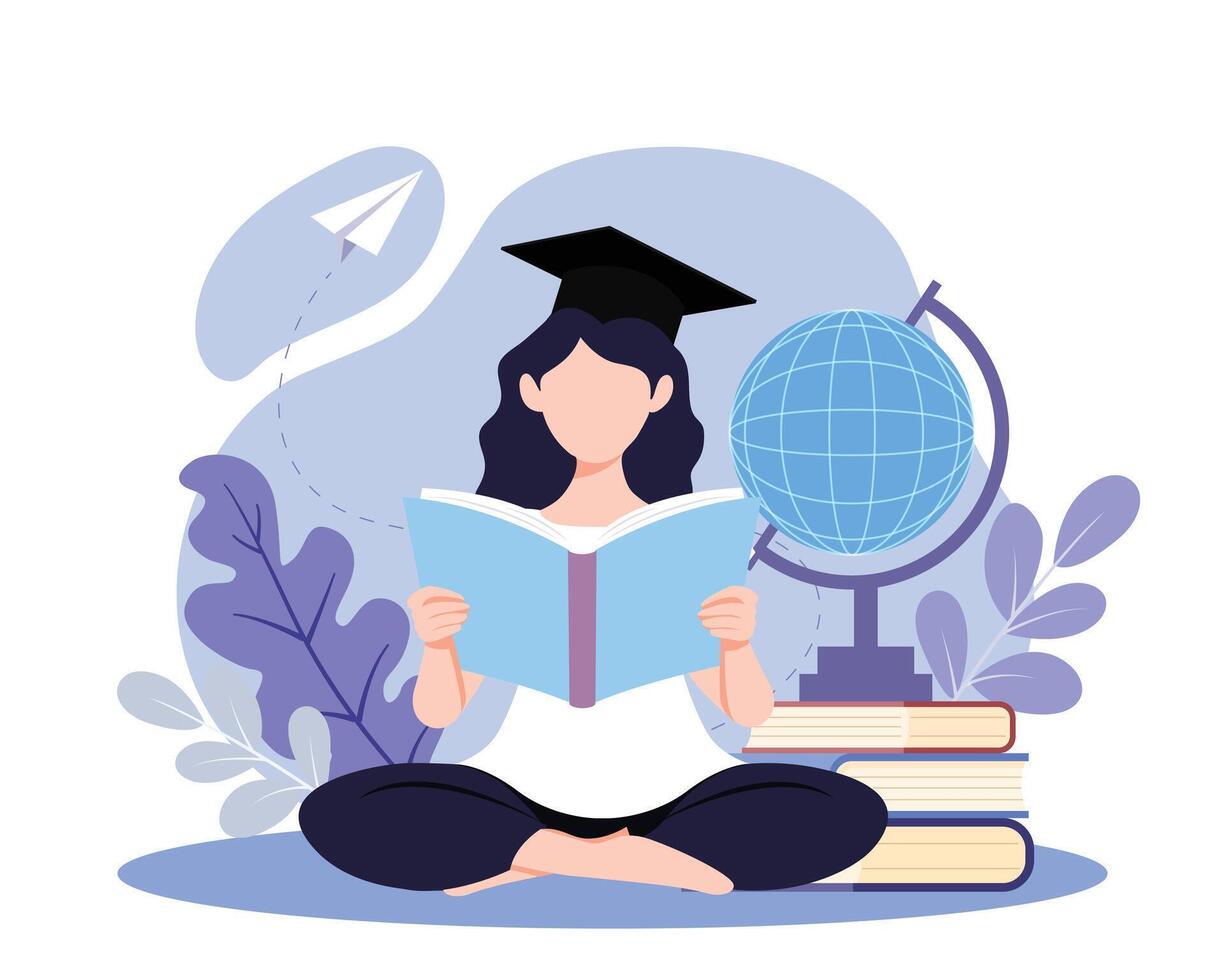 illustration of female student with graduation cap, back to school concept vector