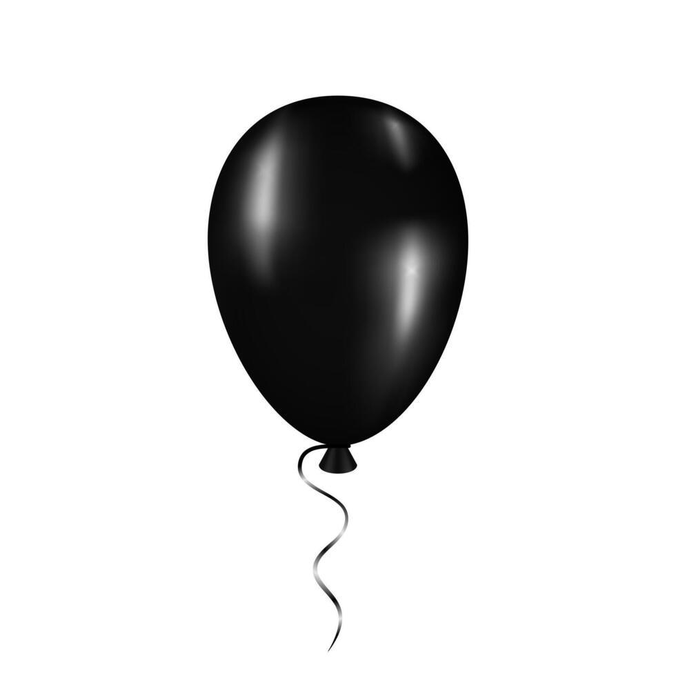 Black balloon with rope. Festive toy filled with helium for congratulations and fun birthday with simple classic design vector