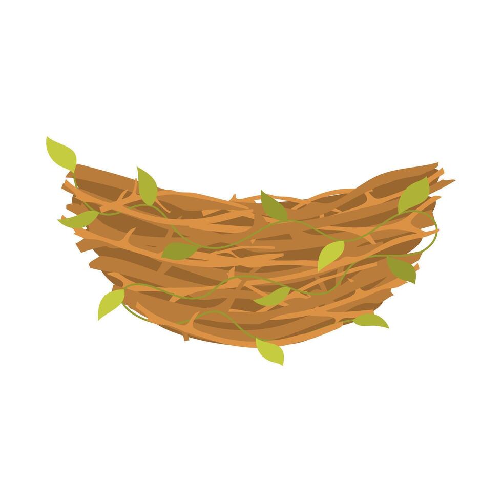 Birds nest with foliage. Branches and leaves collected together for laying eggs and hatching chicks with nature design vector
