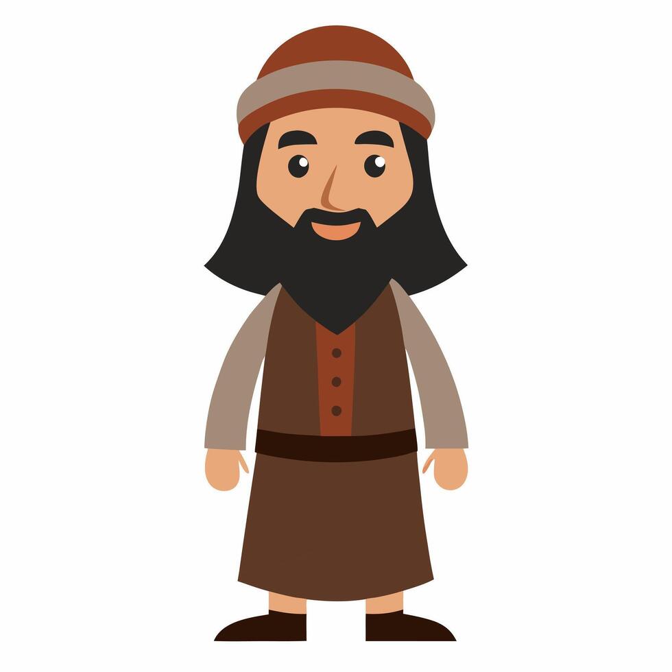 a cartoon arab man in traditional muslim clothes.Sheikh in traditional middle Eastern man clothes.Front view. Isolated on white background. vector