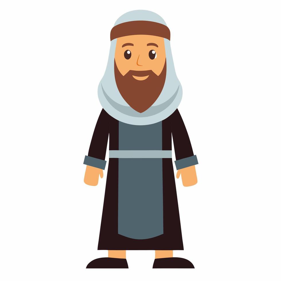 a cartoon arab man in traditional muslim clothes.Sheikh in traditional middle Eastern man clothes. Isolated on white background. Front view. vector