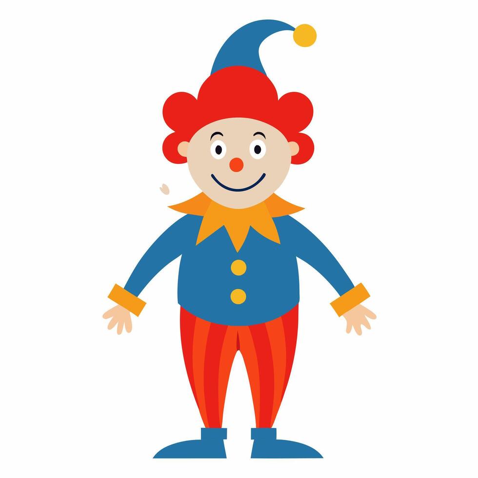 cute funny cartoon clown. Children's card, print, colorful illustration.Front view. Isolated on white background vector