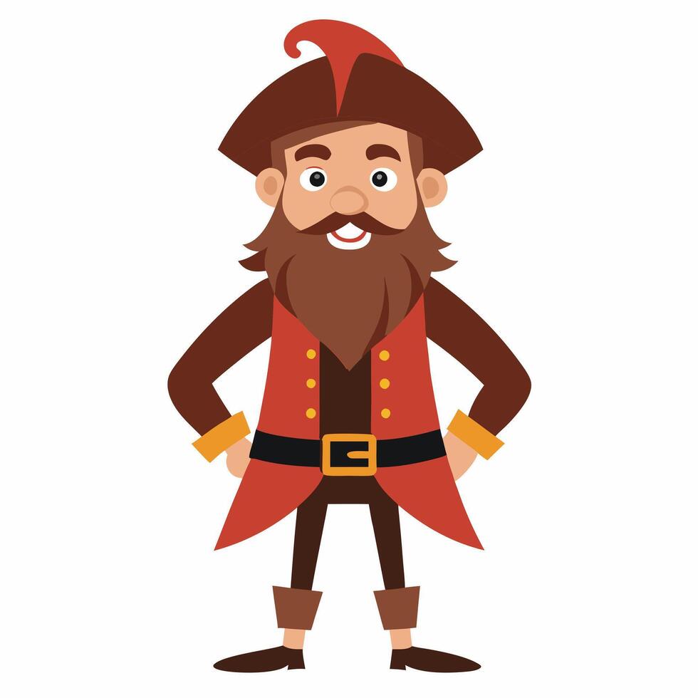 Cartoon sea pirate captain character.Front view. Isolated on white background. vector