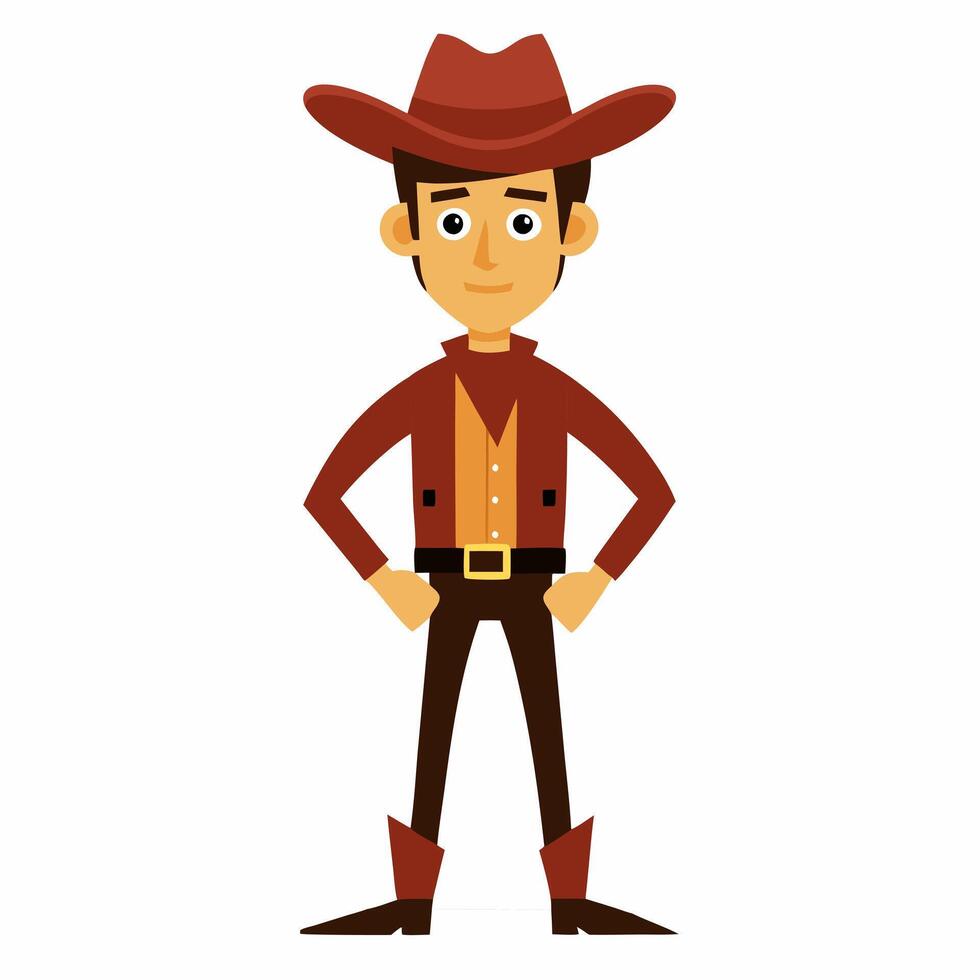 a cartoon American cowboy wearing a scarf . Texas cowboy wearing a hat and bandana , neck scarf stock .Isolated on white background. Front view. vector