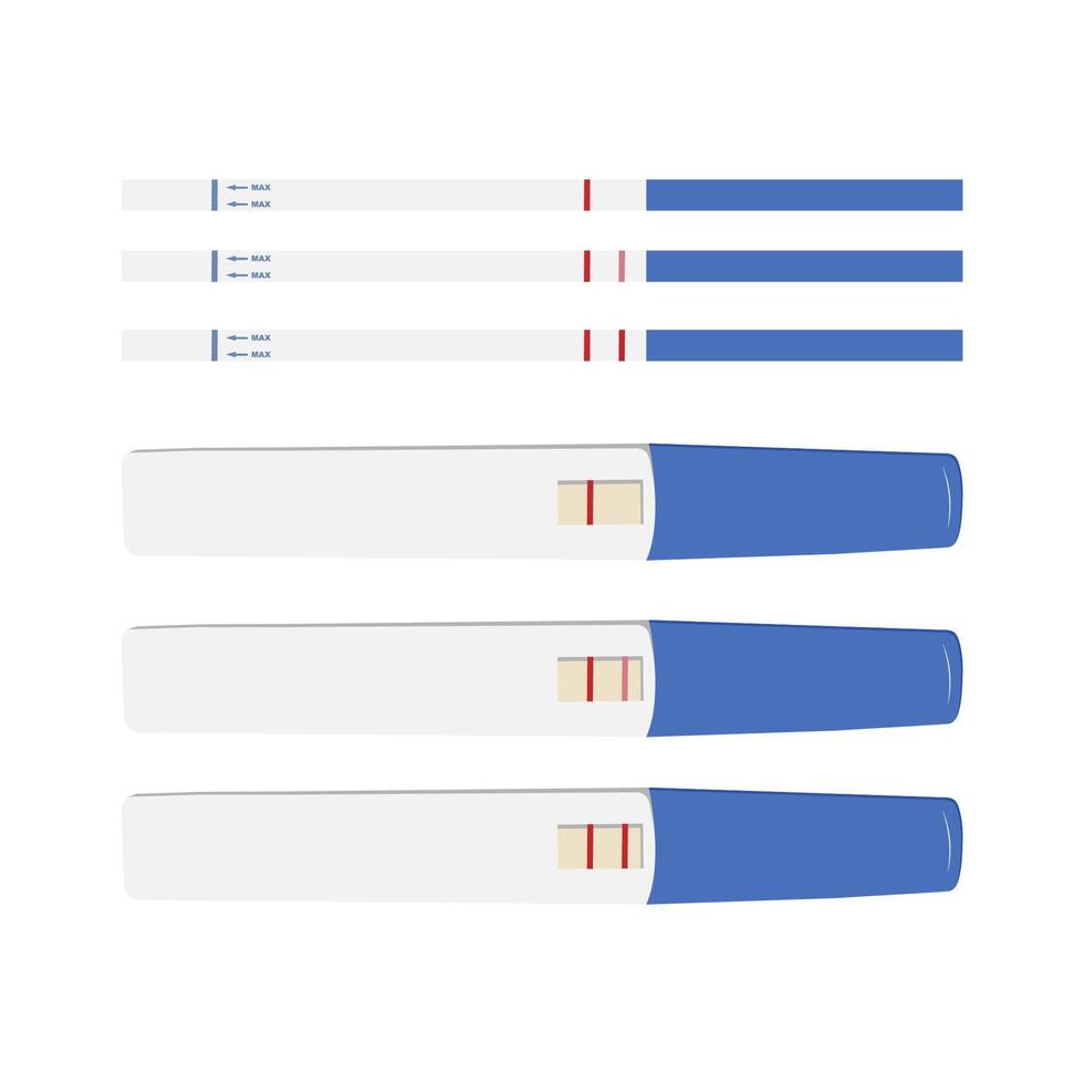 Pregnancy test. Plastic and paper tests. Pregnancy or ovulation positive and negative test with top view isolated on white background vector