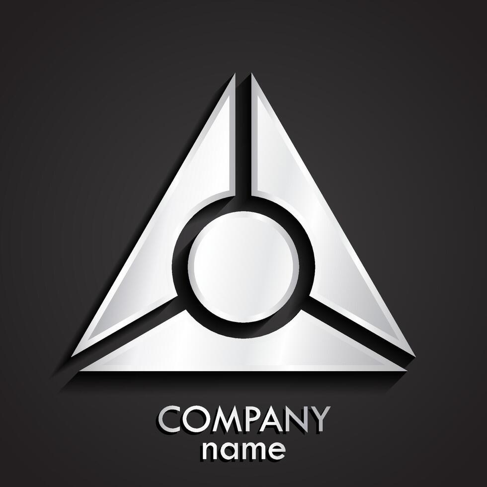 triangle geometric 3d silver metal logo vector