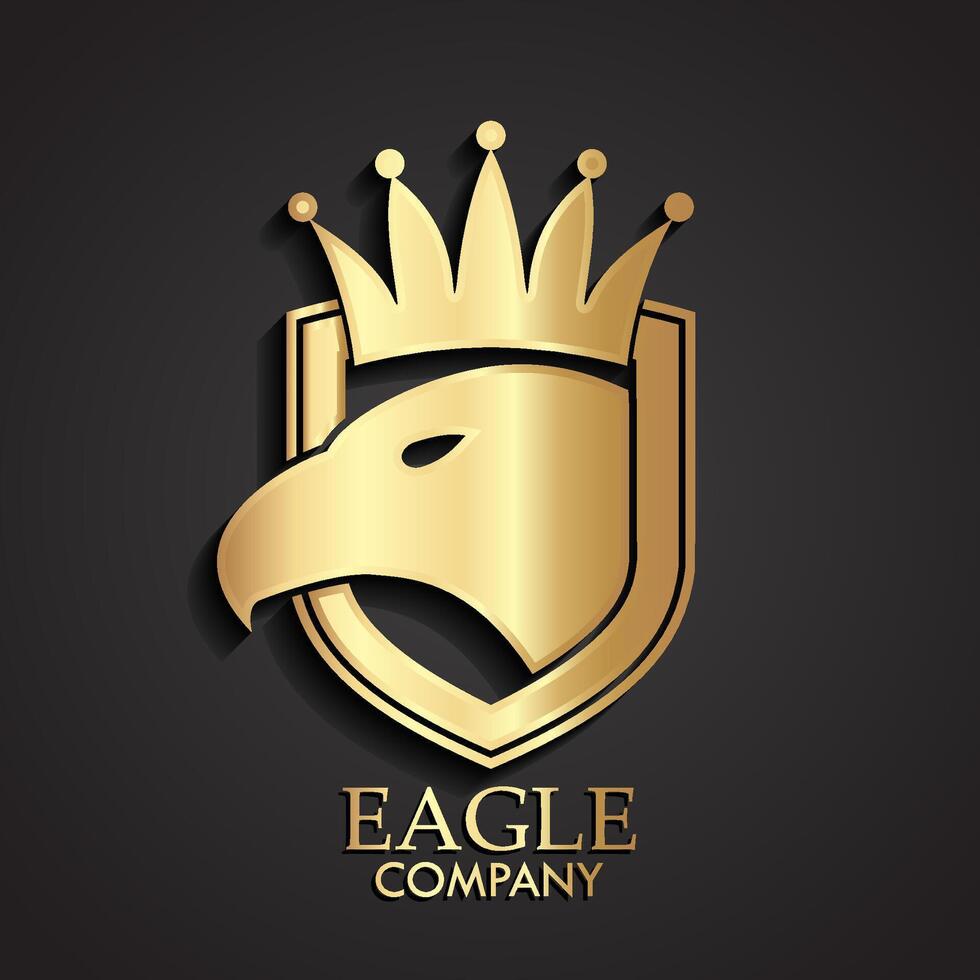 3d heraldic eagle logo with shield and crown gold logo vector
