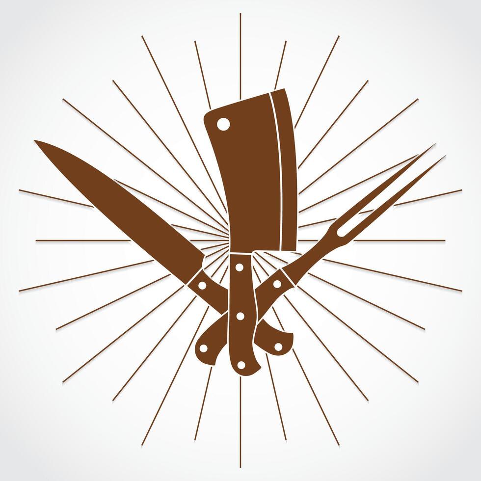 knife fork and cleaver kitchen symbol vector