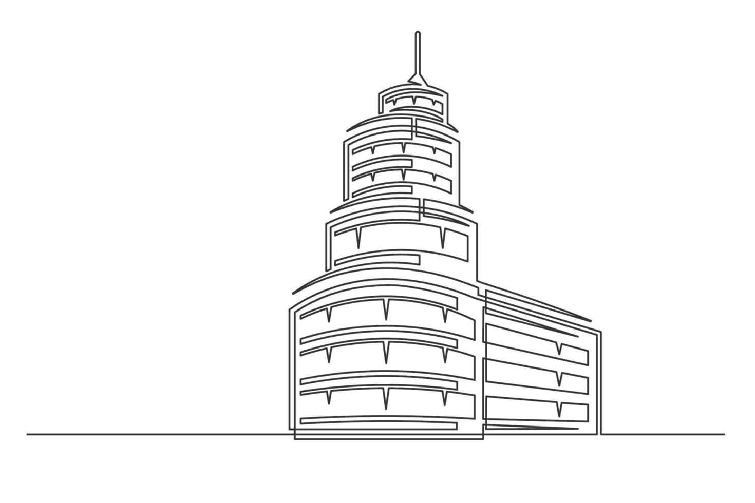 Continuous one line modern building isolated on white vector