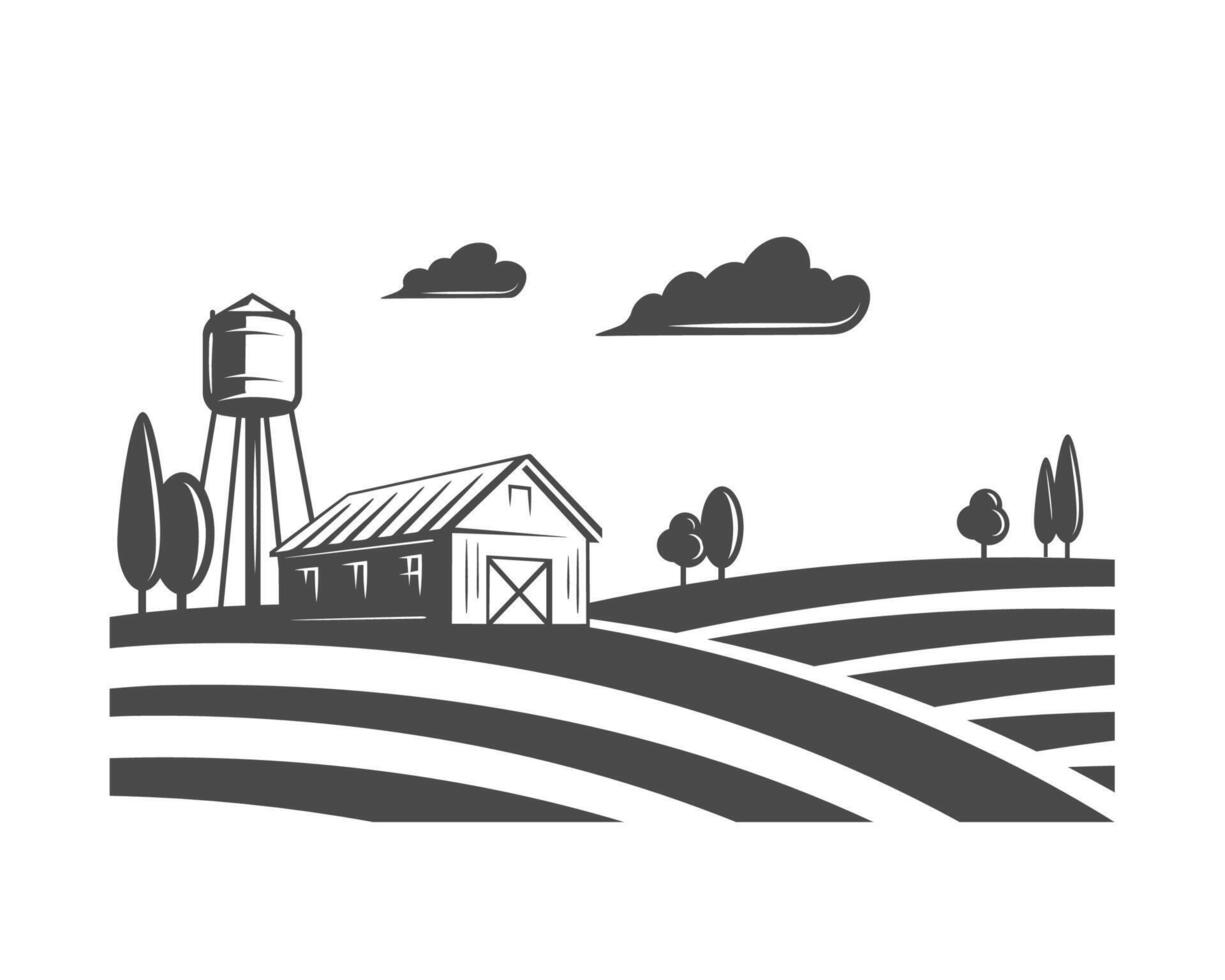 Landscape and village farm isolated on white vector
